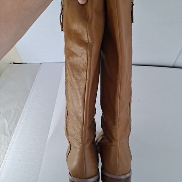 Vintage Tahari Knee Boot 9M Andy Leather Double Zipper Tall Caramel Brown - Picture 9 of 14